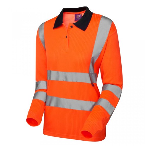Leo Workwear Beaford Class 2 Hi-Vis Orange Women's Long Sleeve Polo Shirt Leo Workwear Beaford Class 2 Hi-Vis Orange Women's Long Sleeve Polo Shirt